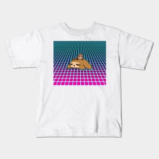 Chipmunk and Sloth Vaporwave Grid Kids T-Shirt